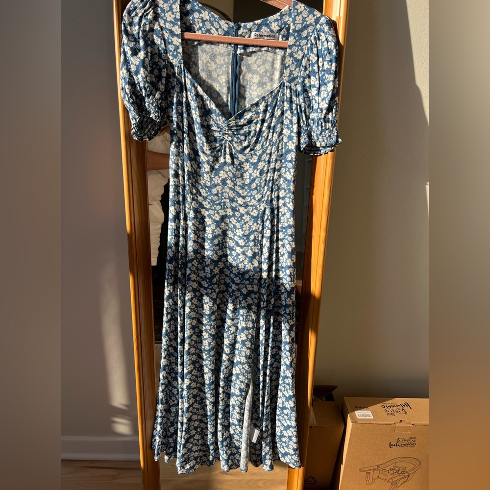Reformation Blue and White Floral dress